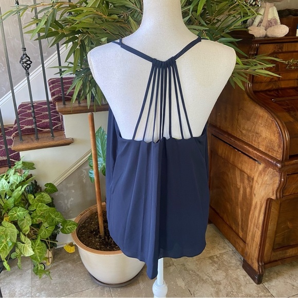 Metaphor Retro Remix Strappy Back Tank Size L Navy Blue Silky Casual Spring Airy - Picture 4 of 7